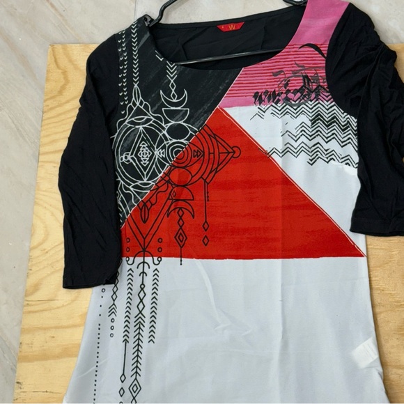 Chic Geometric Long Sleeve Dress - Black, White, Red - Picture 6 of 10